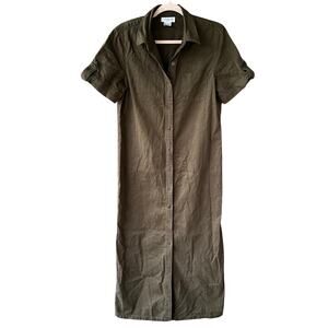 Sz 10 Vintage Jones NY Olive Green Button Up Maxi Dress USA Made 90s Safari Chic